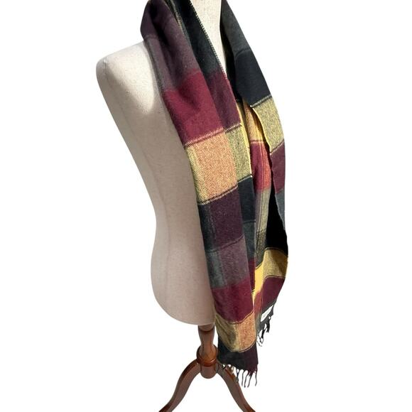 Vintage 90s Vintage 100% Cashmere Plaid Fringe Made In England Scarf - Picture 3 of 4